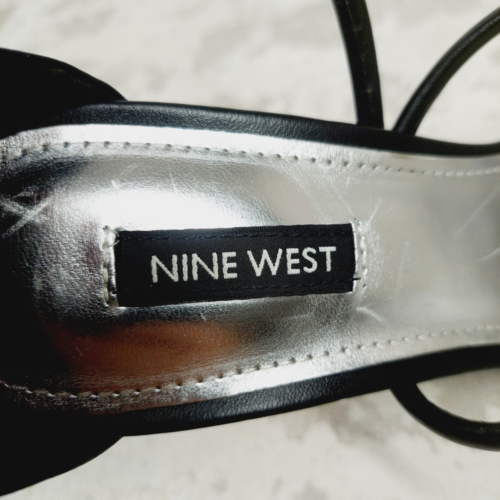 NEW Nine West Maer 3 Black Faux Leather Strappy Block Heels T116 - Picture 12 of 14